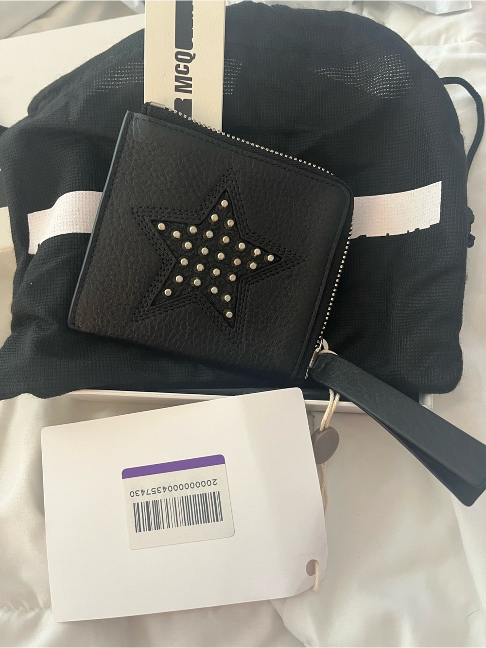 McQ by Alexander McQueen Black Leather Star Stud Zip Wallet with Wrist Strap